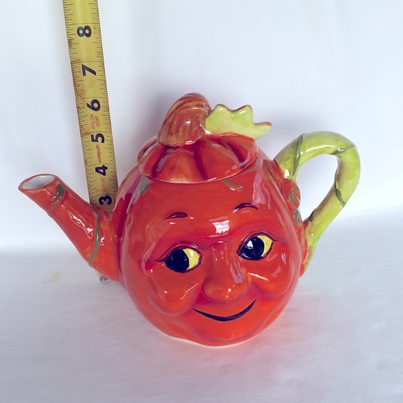 NIB Cracker Barrel Very Beautiful Ceramic Pumpkin  Teapot Orange - Picture 5 of 11